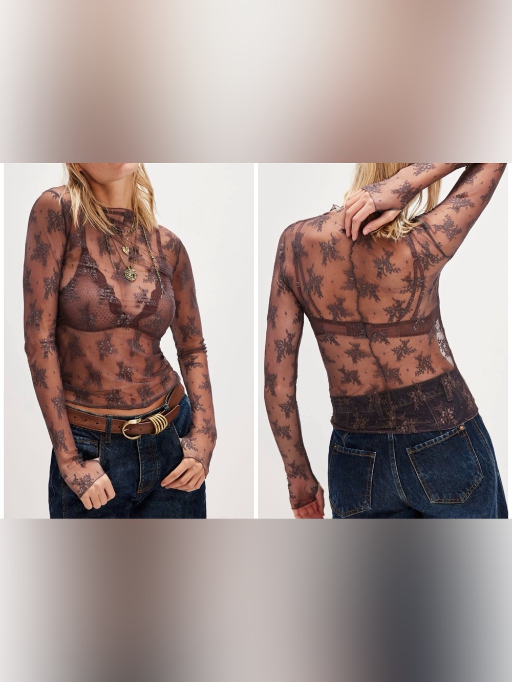 NWOT Free People Intimately Lady Lux Layering Top - black sand brown gray - XS